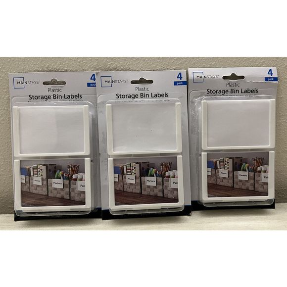 White Plastic Basket Labels Clip On For Totes Storage Cubes Bins 3 Packages Of 4 - Picture 1 of 3